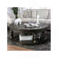 Table basse ronde en bois de style rustique avec pieds gris tournés et tablette ouverte