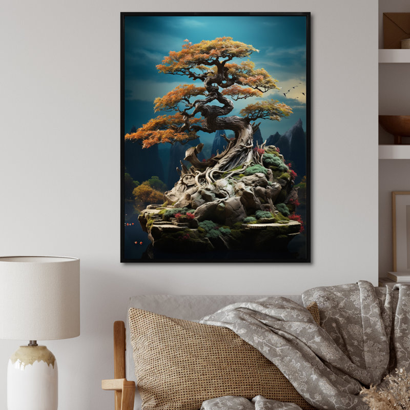 Tranquillo, art asiatique, Bonsaïs, sagesse - impression, H 20 po x l 12 po x P 1 po, Cadre flottant noir