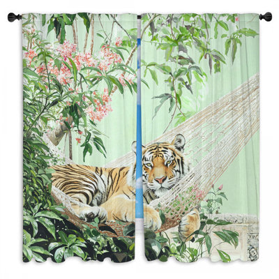 Tiger Window Curtains  Animal Tropical Drapes - 2 Panels