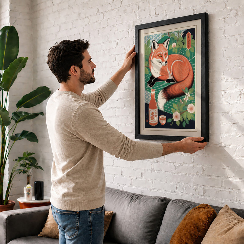 Fox Among the Botanicals Boho - Framed Print, Walnut, A1 - 84.1 x 59.4 cm