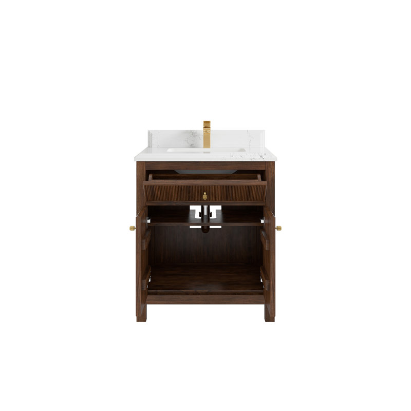 Teck 30 po Sonoma X P 22 po Meuble-lavabo simple en noyer foncé avec quartz Cove Edge, Empira