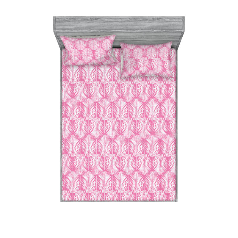Microfiber Floral Sheet Set, California King Sheet Set + 2 Pillowcases, Pink