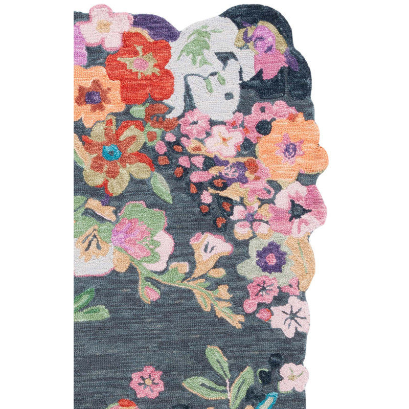 Floral rug wool/cotton hand tufted Garden in Grey/Pink, Rectangle 6' x 9'