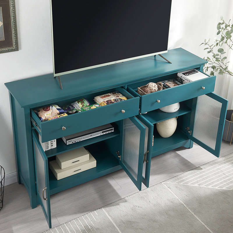 Console télé 65 po, armoire de rangement, buffet avec porte vitrée et tablettes réglables, console
