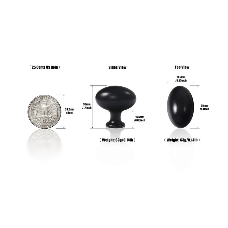 Paquet de 1,4 po de boutons ovales, Noir