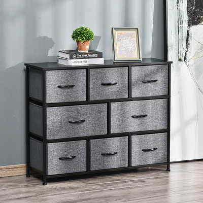 Commode, commode en tissu à 3 niveaux, unité de rangement avec structure en acier pour chambre à coucher