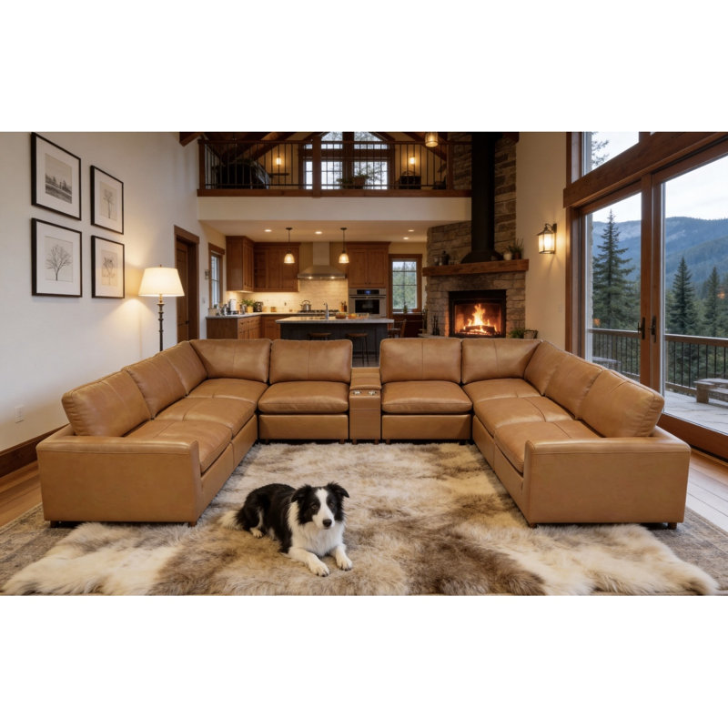 Canapé modulaire en cuir rembourré, Gingembre gingembre