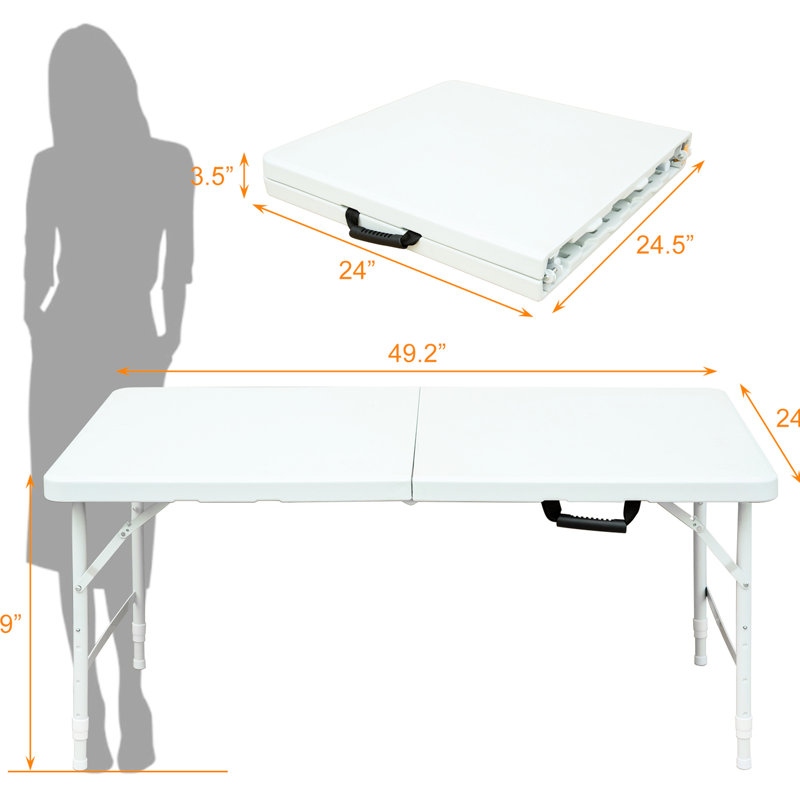 4Ft Foldable Table For Camping, Portable, White, Indoor & Outdoor Probing, 135Kg Max Weight Capacity, With Fixed Grabbing Appliance, Smooth Waterproof Tabletop Area, Stable Triangular Token, Steel