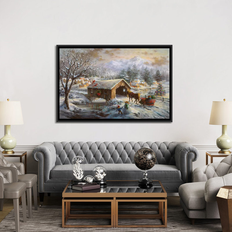 « recouvert bridge », reproduction d’art sur toile, H 40 po x l 60 po x P 1,5 po, Toile avec cadre noir, Pas de tapis