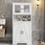 Armoire de rangement pour salle de bain, armoire de cuisine avec portes en verre et tablettes réglables, armoire à linge autoportante 50,4 po, armoire en bois, armoire de plancher pour le salon, blanc-460012850