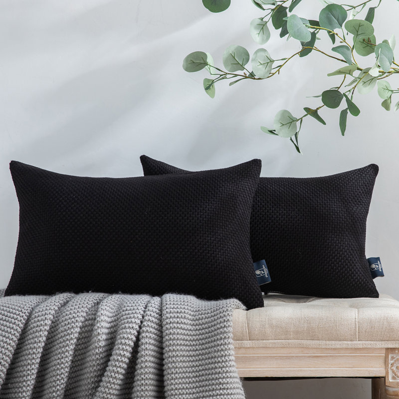 Solid Colour Reversible Throw Pillow, 12" x 20", Black