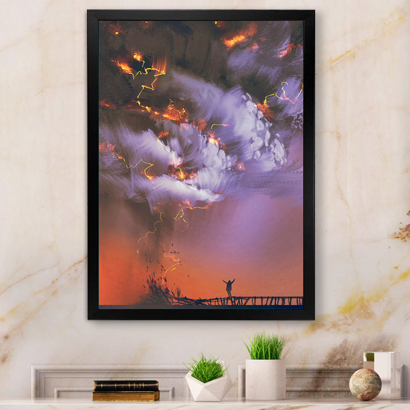 Video Game Dramatic Lightning Storm " Video Game Dramatic Lightning Storm ", Black Picture Framed, 20" H x 12" W x 1" D