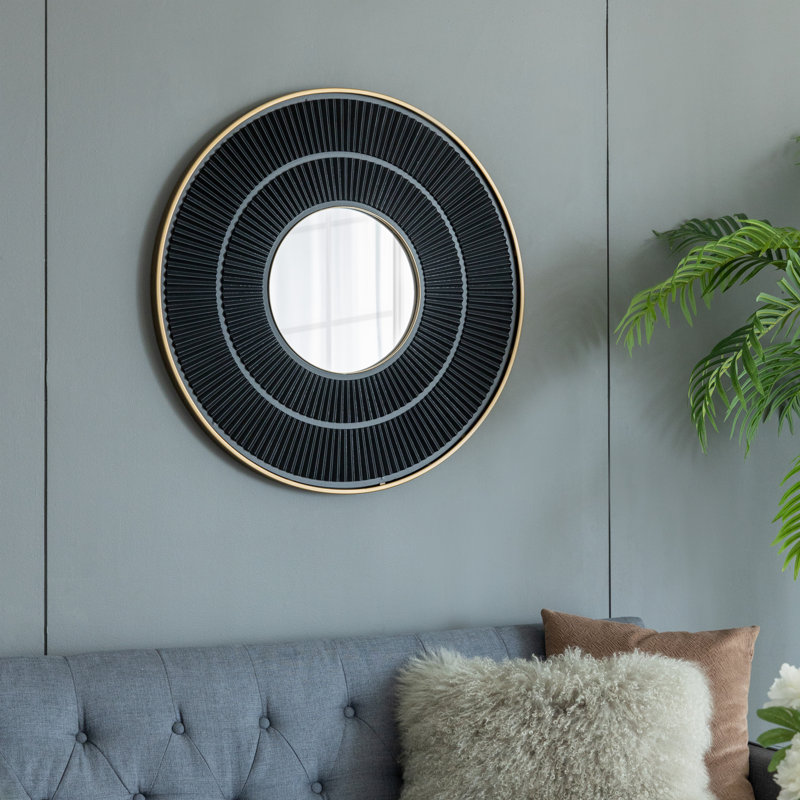 Manufactured Wood Frame Vertical Mirror, Golden Black, 31.5" x 31.5", Rond