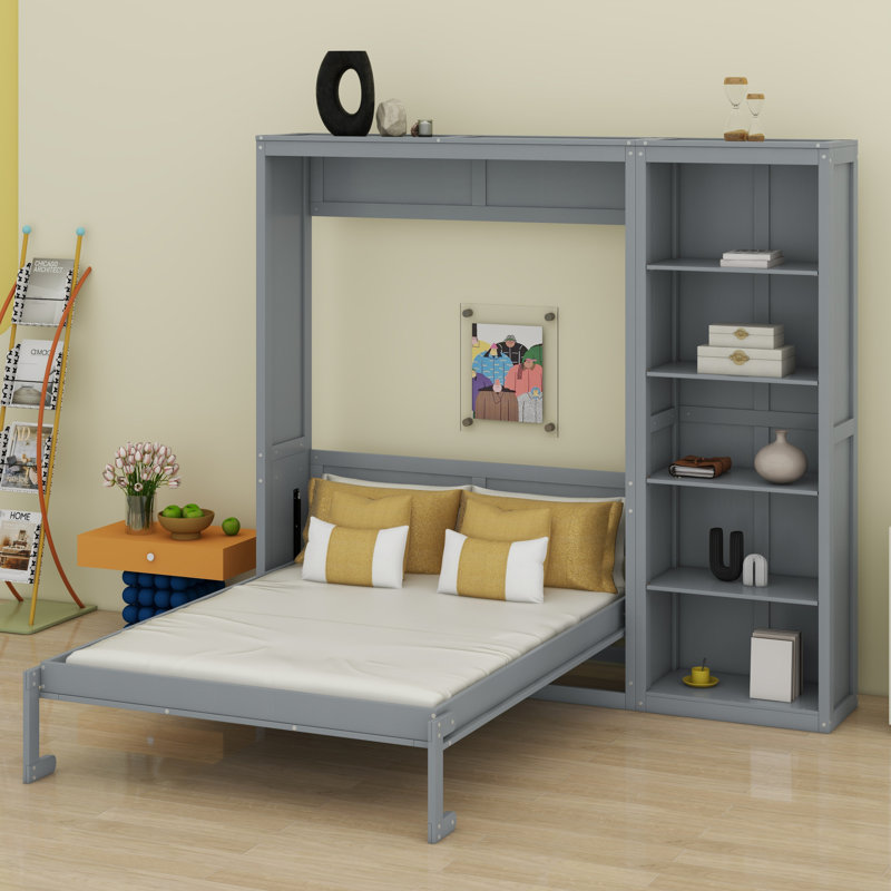 Lit escamotable mural avec tablettes Murphy, Gris