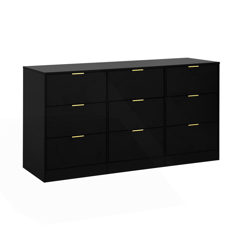 Commode 9 tiroirs, grande commode profonde, Noir