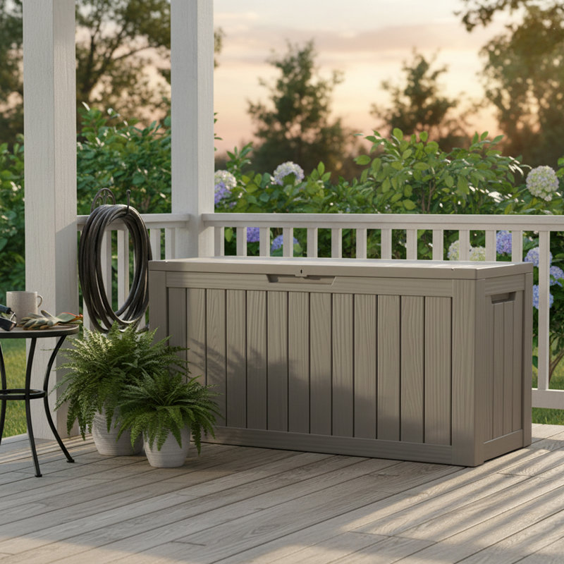 72 Gallon Outdoor Resin Deck Box with Wheels for Patio Cushions, Garden Tools, Light Brown