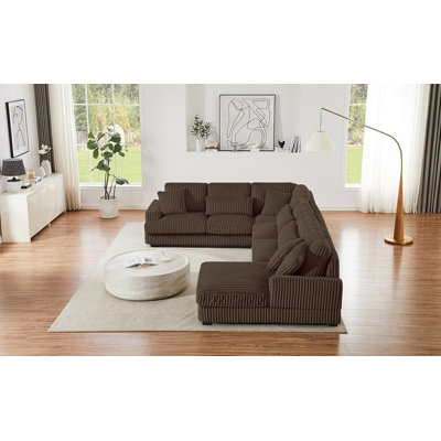 Canapé modulaire surdimensionné en U avec méridienne et velours côtelé