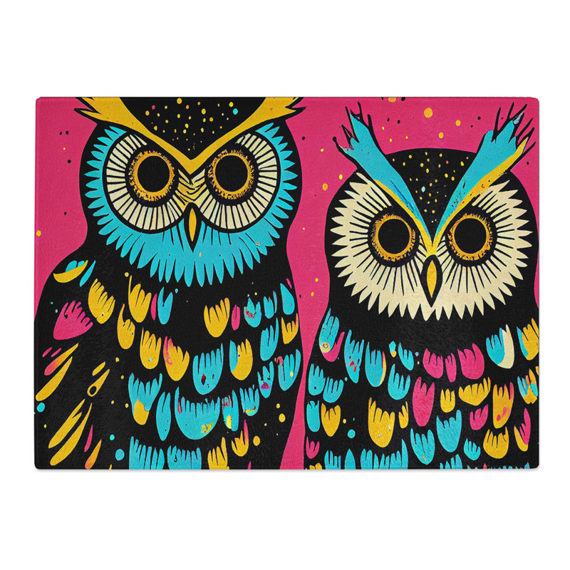 Painted Long Eared Owls Abstract  Glass Chopping Board