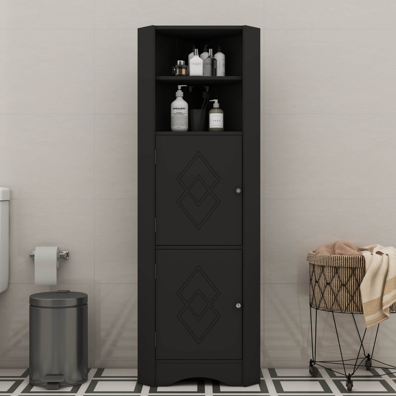 Grande armoire de coin autoportante de coin avec portes et tablettes personnalisables, Noir