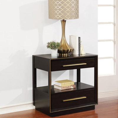 Table de chevet moderne avec finition grain de poivre fumé et 2 tiroirs fonctionnels pour plus de commodité