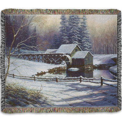 Woven Throw Blanket, The Old Mill in Winter by Charles White