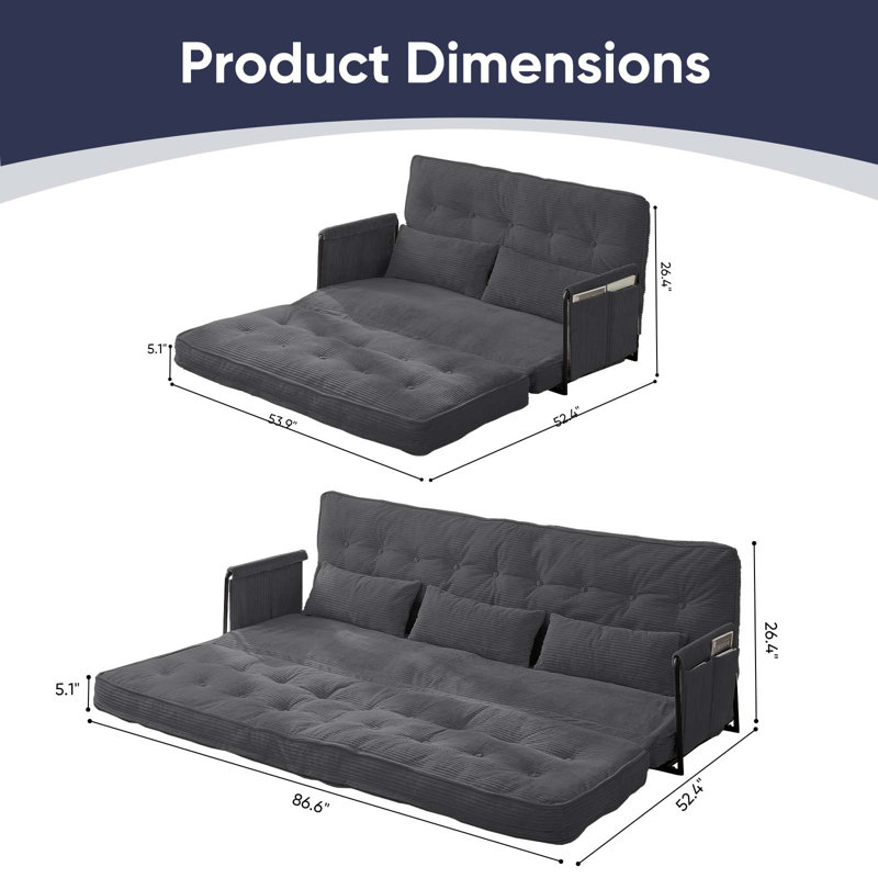 2+3 Piece Convertible Sofa Bed Set - Dual Reclining Loveseat & Sectional With 6-way Adjustable Backrests, Tufted Corded Fabric, Storage Pockets - Space-saving