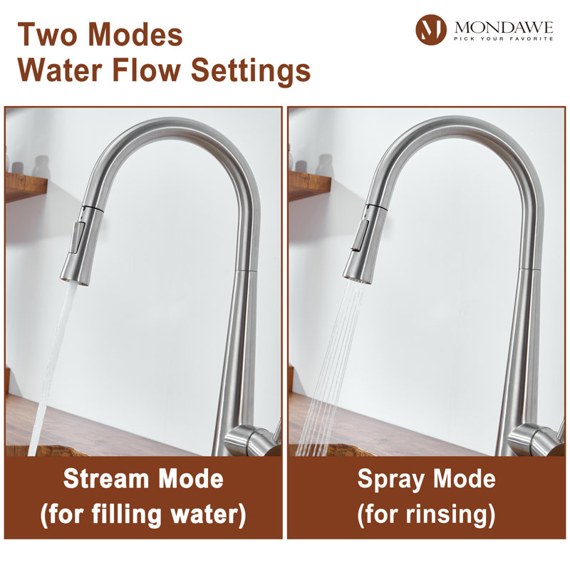 Brushed Nickel High Arc Pull Down Kitchen Faucet with Spray