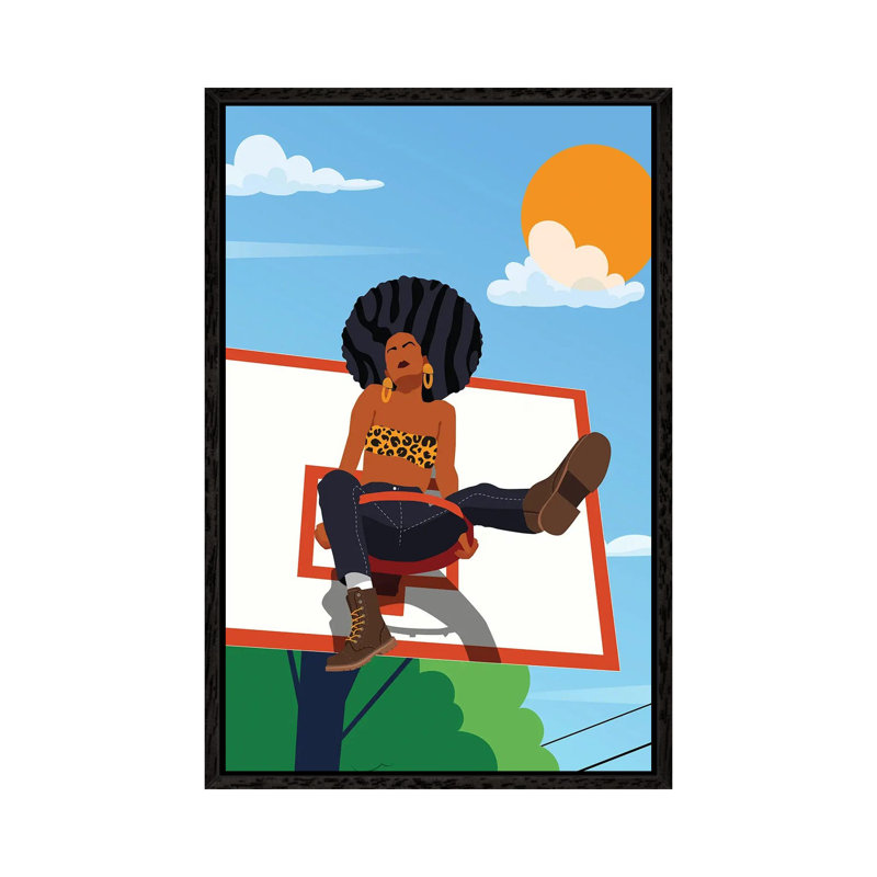 Afro And Hoops - Print on Canvas, 101.6 cm H x 66.04 cm W, Black Framed
