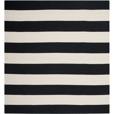 Brookvale Striped Hand-Woven Cotton Area Rug in Black/Ivory