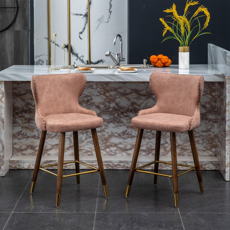 Ensemble de 2 tabourets de comptoir Nevis Mid-Century, Rose