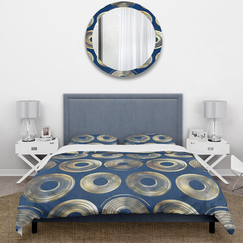 Ensemble de housse de couette rétro or bleu Midcentury Circles I - Midcentury