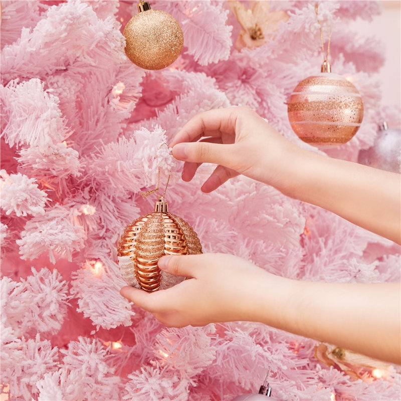 Pre-lit Flocked Artificial Christmas Tree with Foldable Stand, 6'