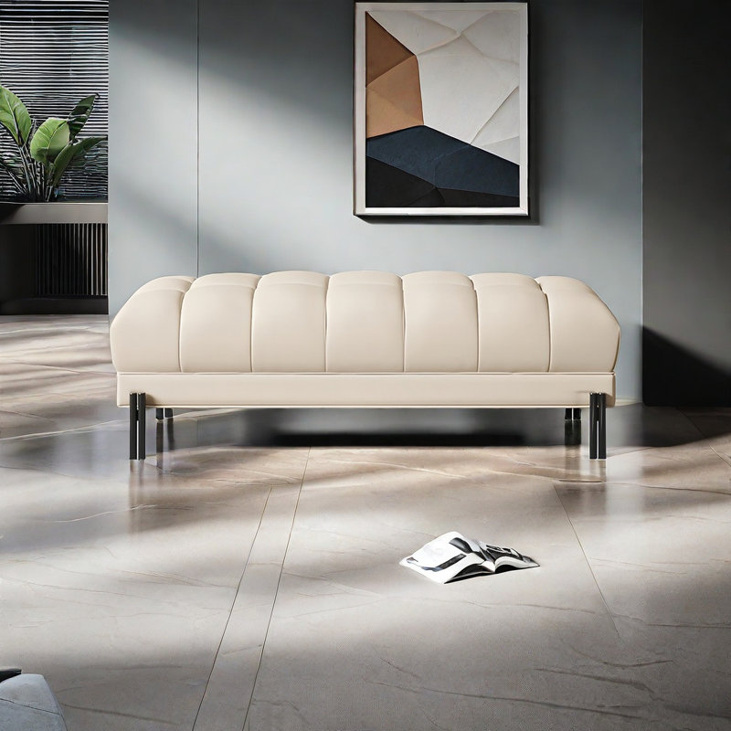 Banc rembourré en cuir de vache, H 16,14 po x l 55,11 po x P 18,89 po