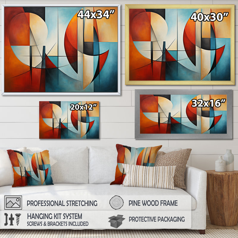 Cubism Geometric Portrait III - Cubism Canvas Art Print, H 16 po x l 32 po x P 1 po, Cadre simple noir