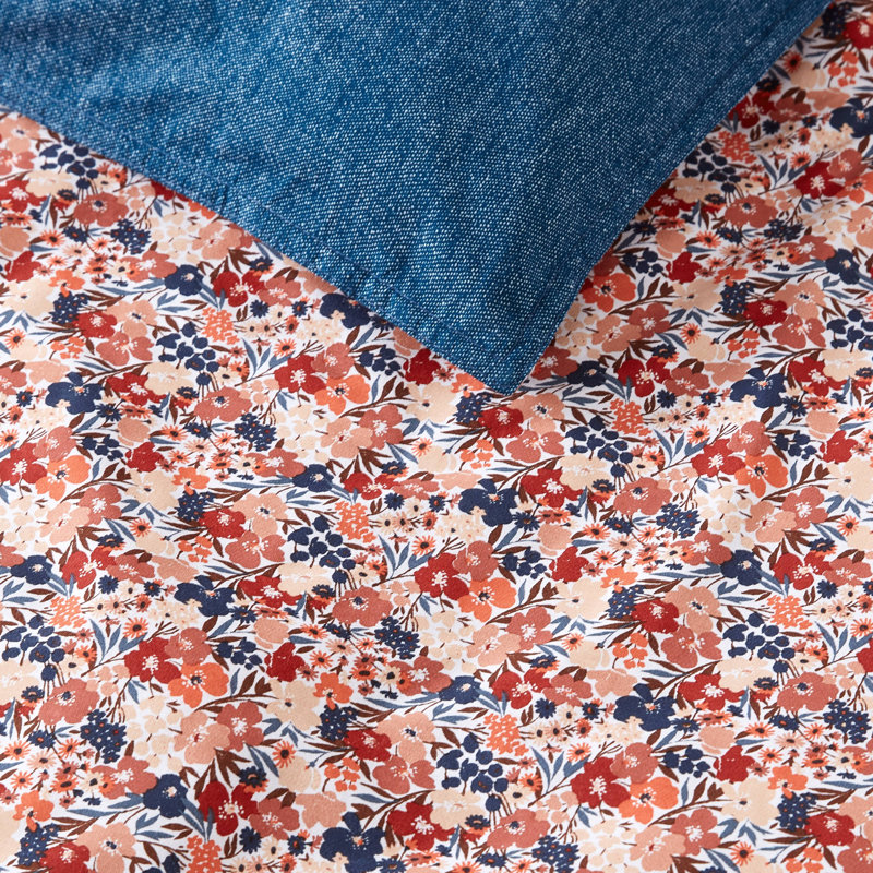 King Multicolor Cotton Floral Quilted Duvet Cover Set