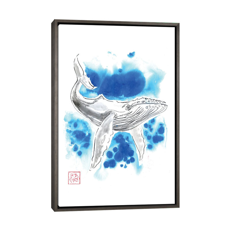 Baleine turquoise - reproduction d'art murale - toile encadrée, 26" x 18", Framed Canvas, Grey