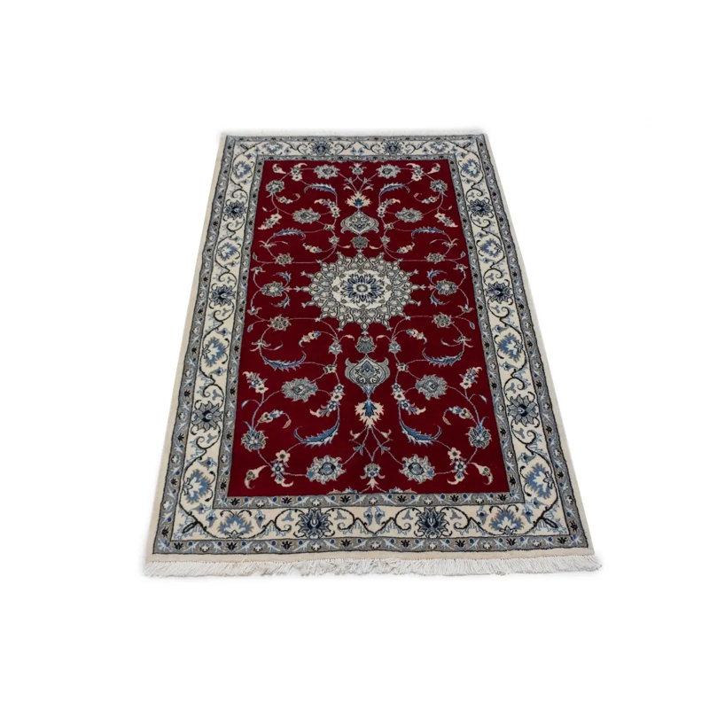 Tapis rouge rouge à motif floral noué à la main 4X7