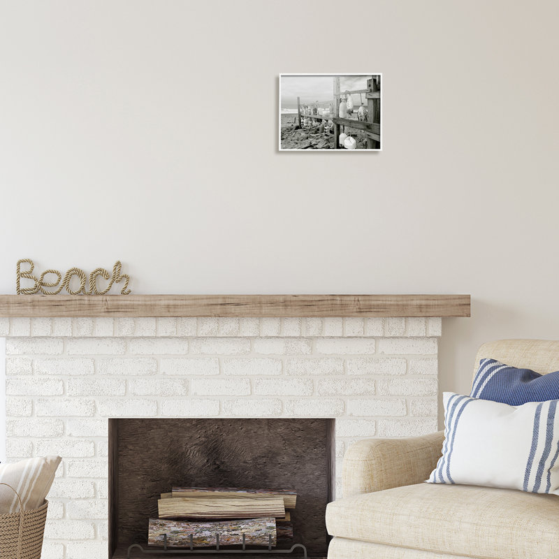 Az-996 - «Nautical Buoys Landscape» sur toile par Graffi *, reproduction de Tee Studios, Giclée encadrée blanc bord de mer