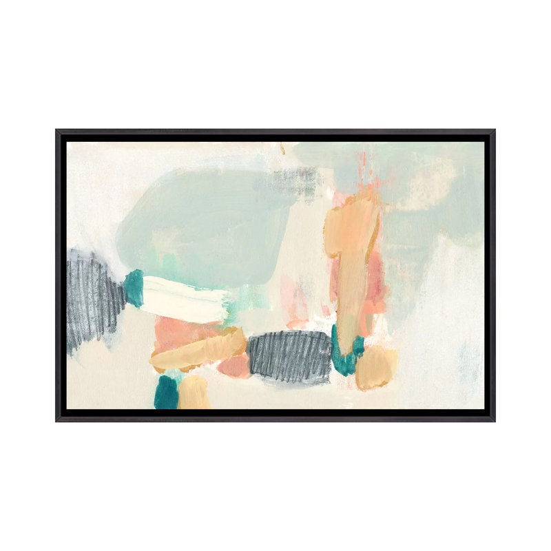 Reproduction d’art « confetti Shapes II » par Jennifer Goldberger, Toile avec cadre noir patiné, H 40 po x l 60 po x 1,5 po