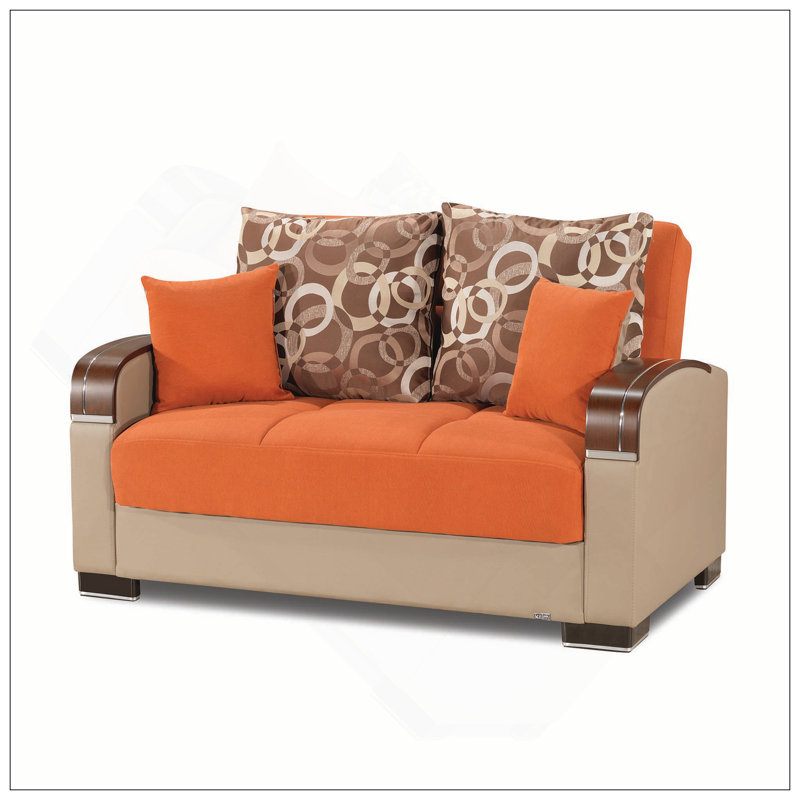 Causeuse convertible rembourrée avec rangement, Chenille orange