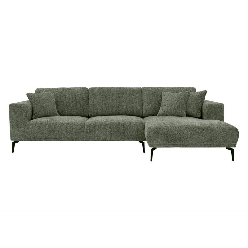 Riviera 4 Seater Corner Sofa, Fabric, 286cm Modern L-Shaped with Metal Legs, Right Hand Facing, Dark Green