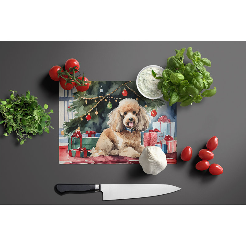 Grande planche à découper en verre Poodle Cozy Christmas