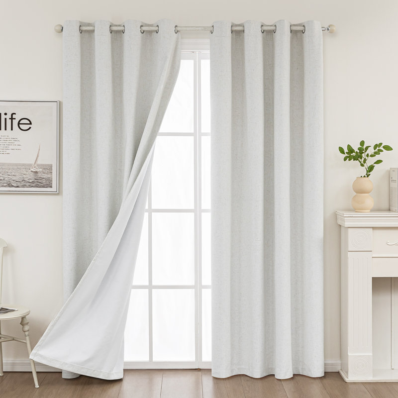 Getrude Linen Blended Max Blackout Grommet Curtain Pair, Laurel Gray, 52" W x 108" L