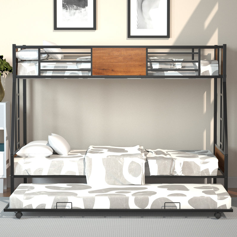 Brumbaugh Kids Twin Over Full Bunk Bed with Trundle, Black/Brown