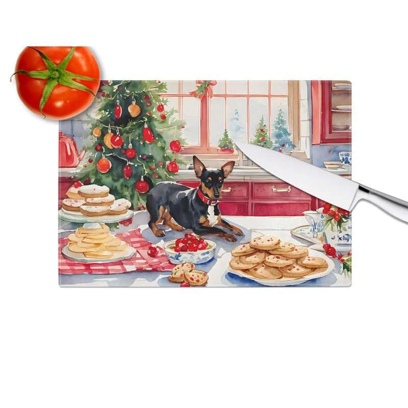 Planche à découper miniature en verre avec biscuits de Noël Pinscher