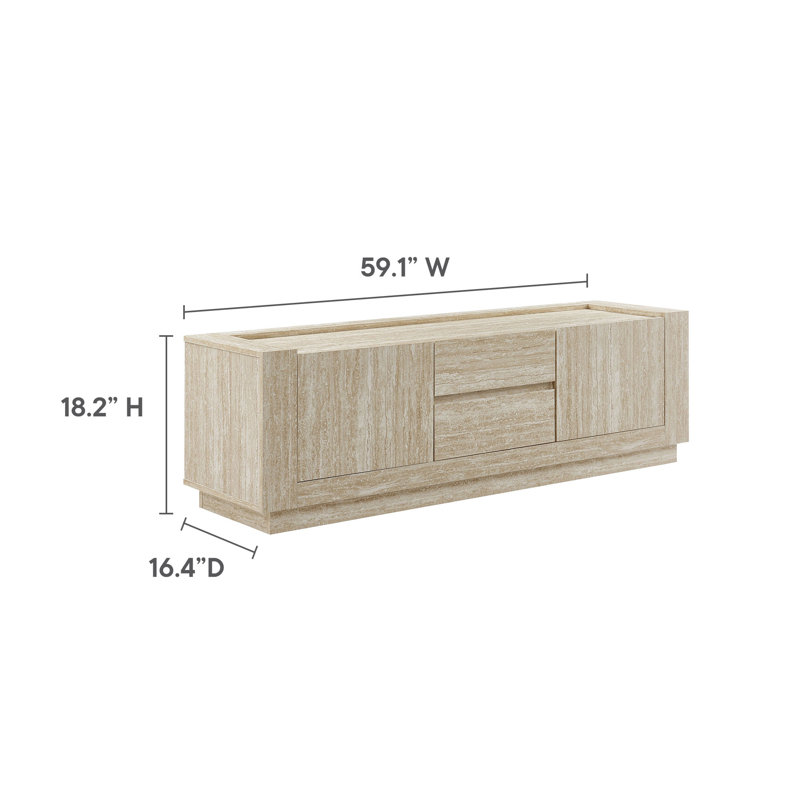 Hollis 59" Light Brown Travertine Laminate TV Stand with Cabinet