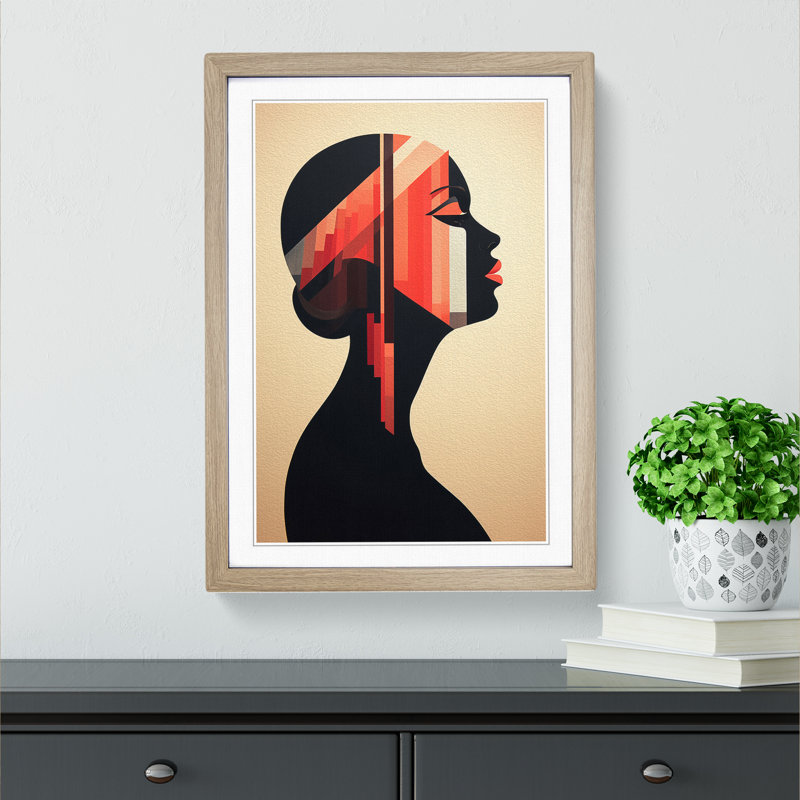 Woman Geometric - Single Picture Frame Print on Wood, Oak, 34cm H x 25cm W x 2cm D