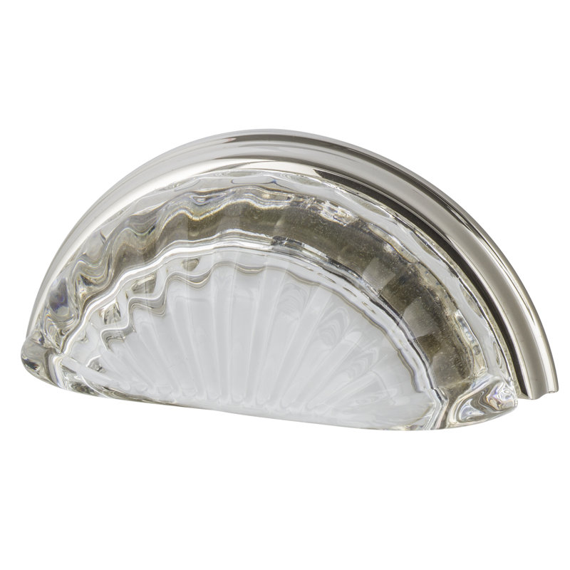Nostalgic Warehouse Cup Pull Crystal Clear Fluted 3" on Center, Polished Nickel