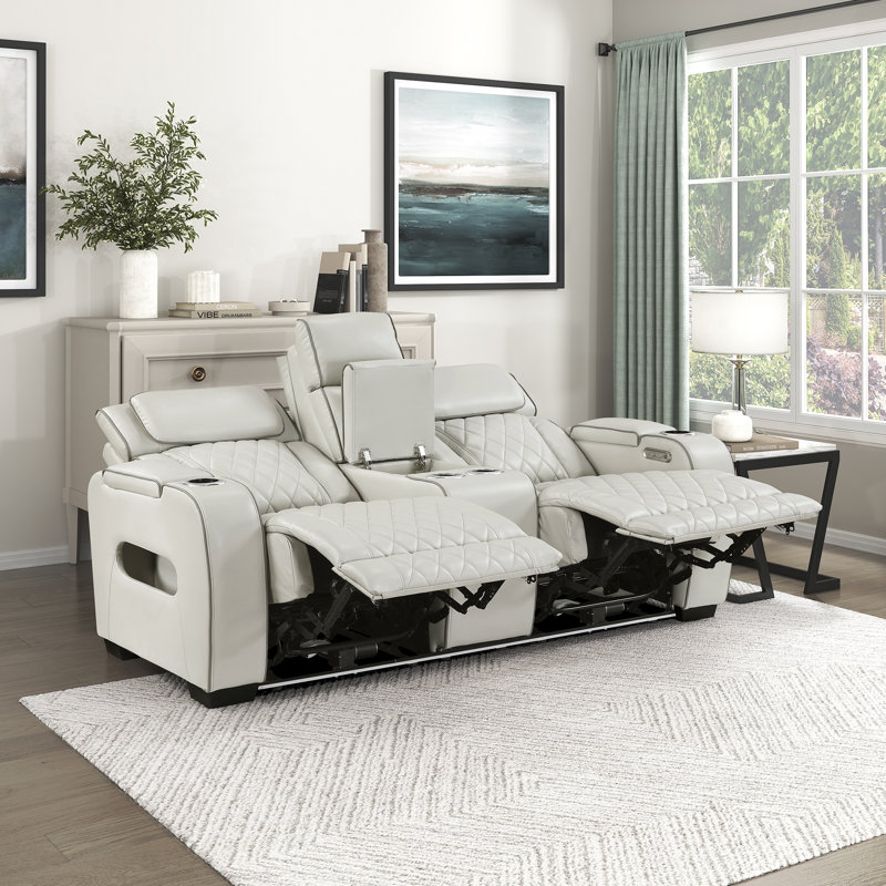 Dahmen 73.5" Modern & Contemporary Faux Leather Power Reclining Loveseat with Power Adjustable Headrests, USB Charging & Ambient LED Lighting