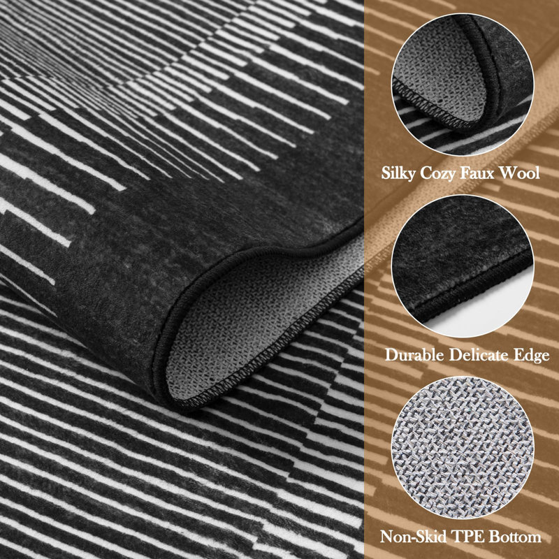 Tapis lavable à rayures berbères avec envers antidérapant CeletaModern, Rectangle 5 pi x 7 pi
